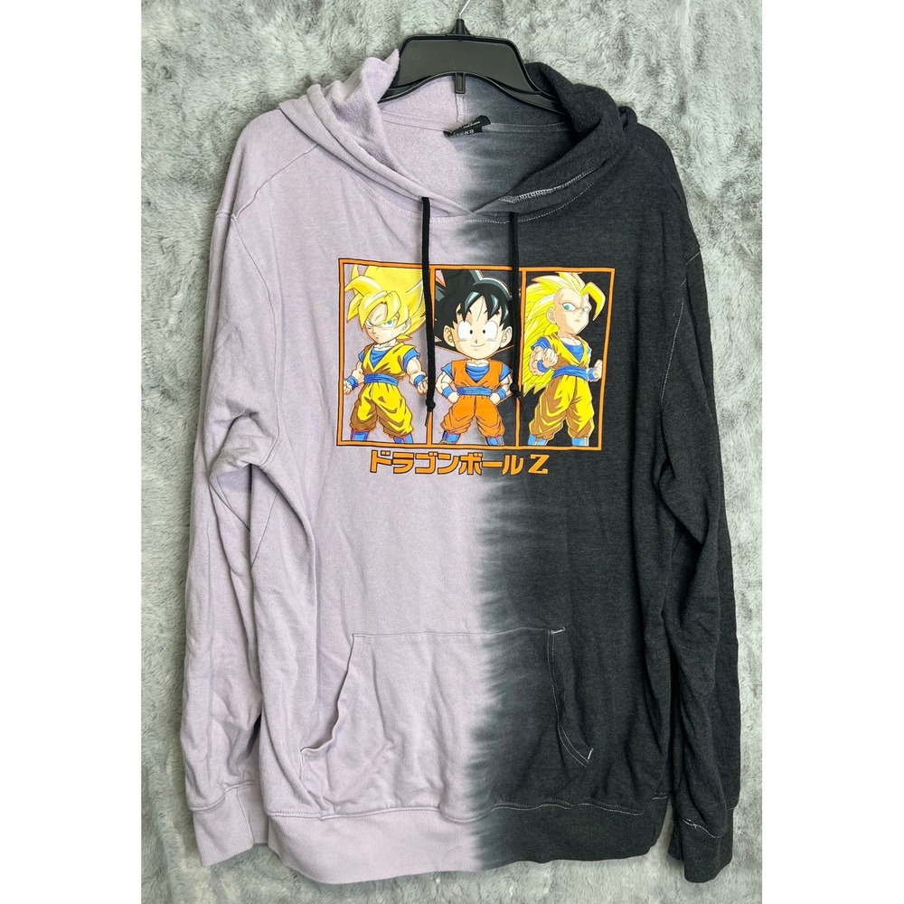 Dragon Ball Z Goku Split Dye Hoodie Purple Grey Graphic Sweatshirt Mens XL